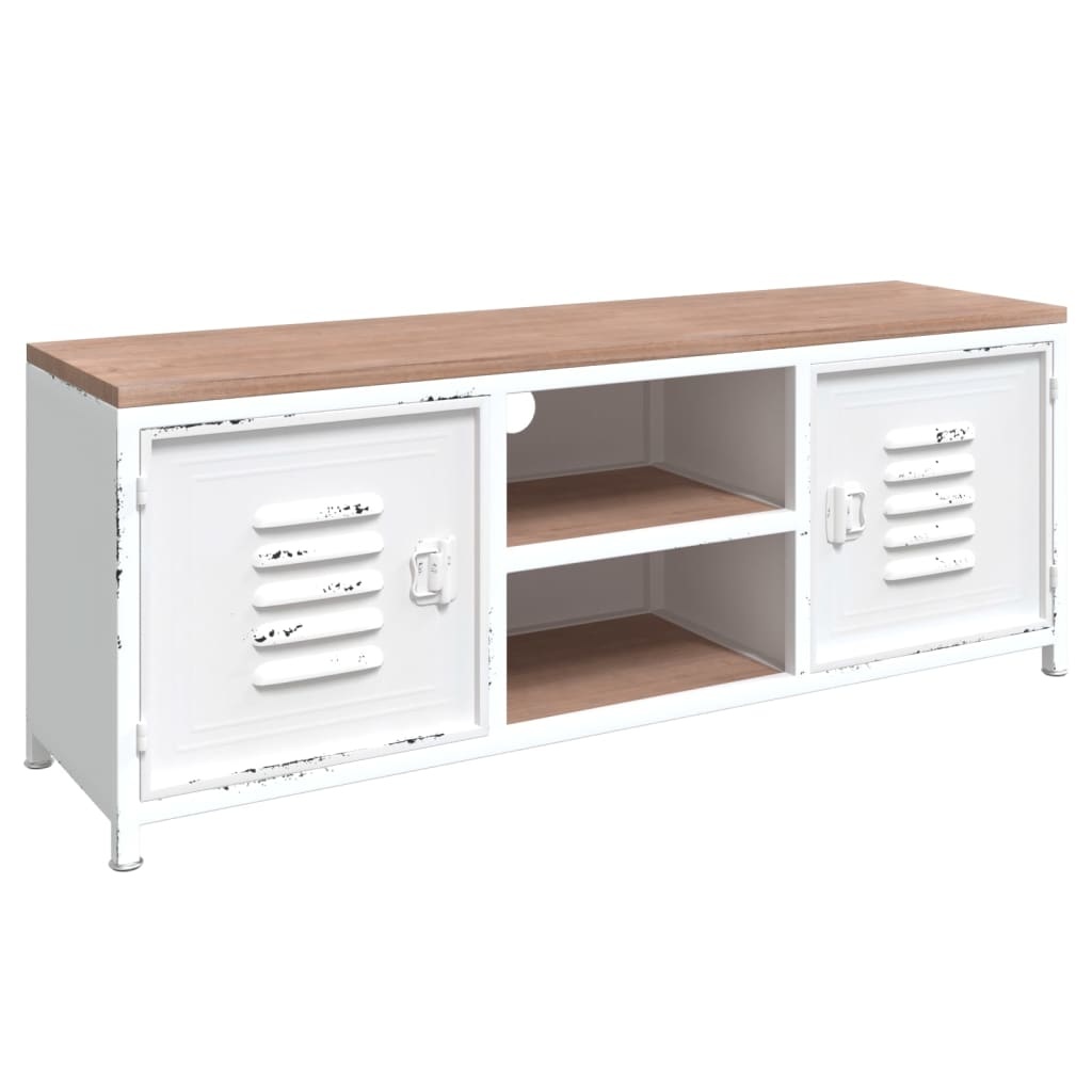 Tv-meubel 110x30x40 cm ijzer en massief vurenhout wit