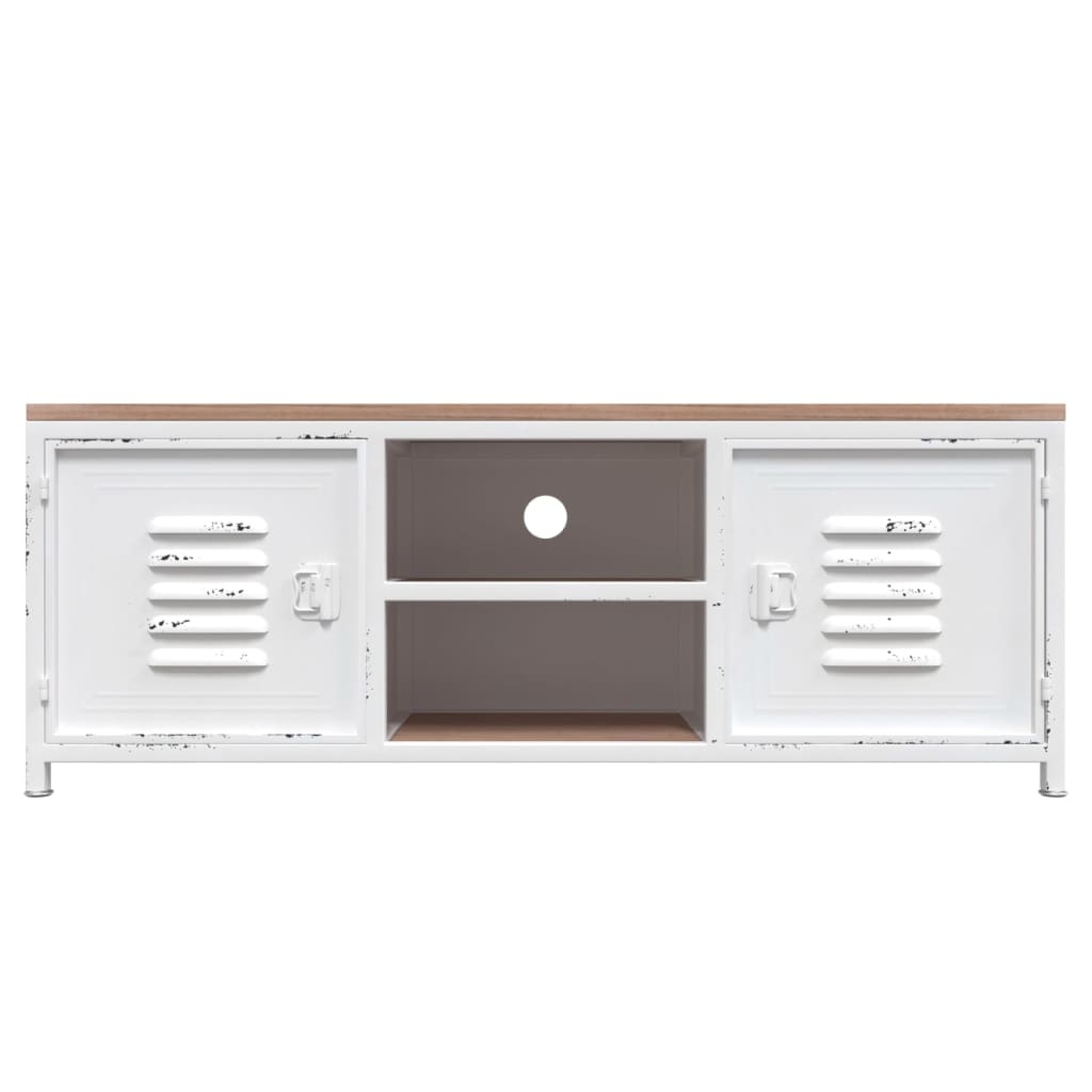 Tv-meubel 110x30x40 cm ijzer en massief vurenhout wit
