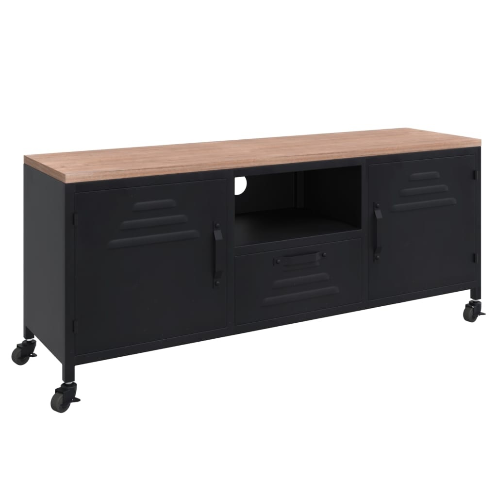 Tv-meubel 110x30x43 cm ijzer en massief vurenhout zwart