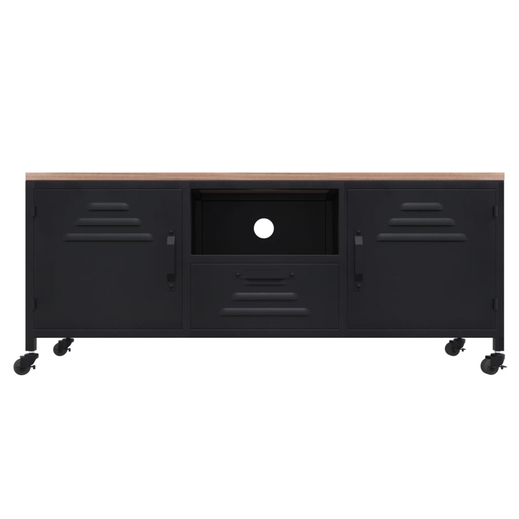 Tv-meubel 110x30x43 cm ijzer en massief vurenhout zwart