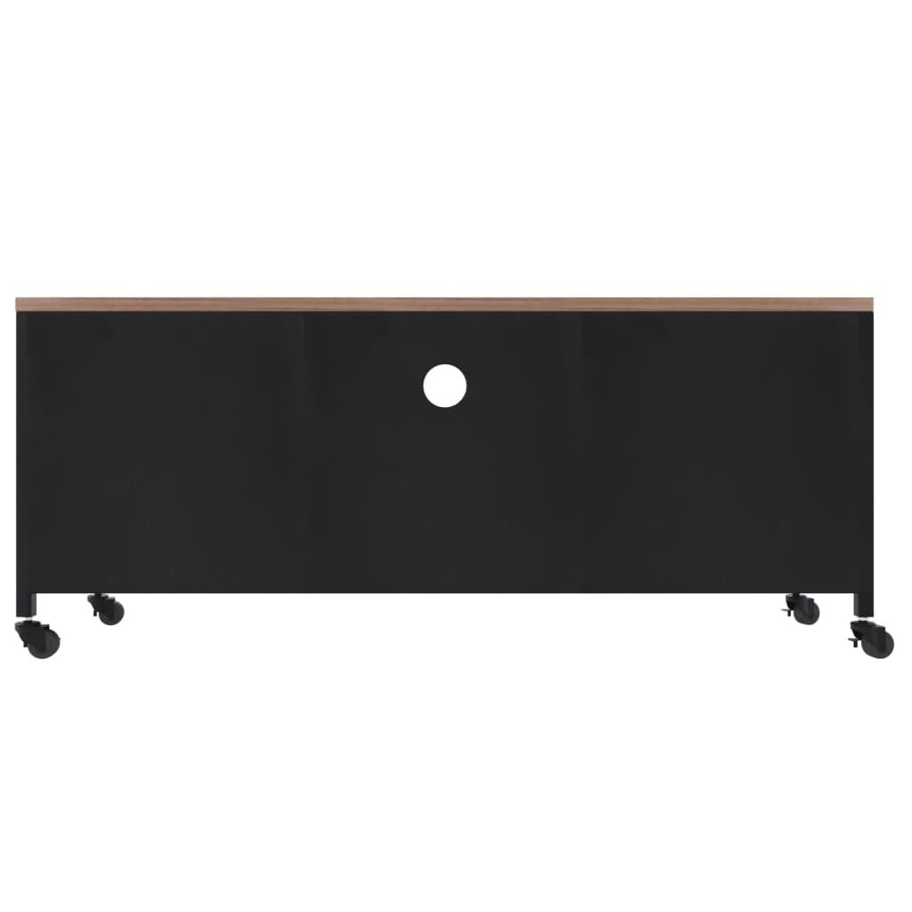Tv-meubel 110x30x43 cm ijzer en massief vurenhout zwart