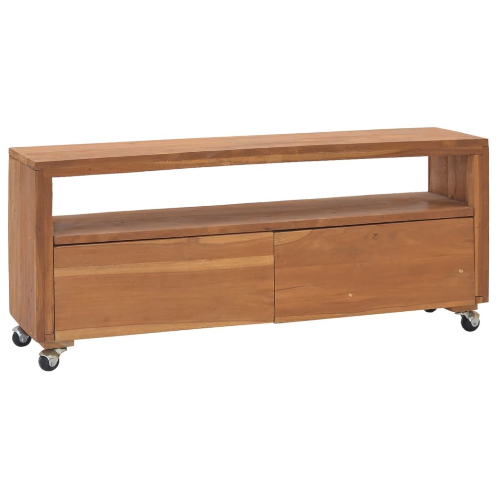 Tv-meubel met wielen 110x30x40 cm massief teakhout