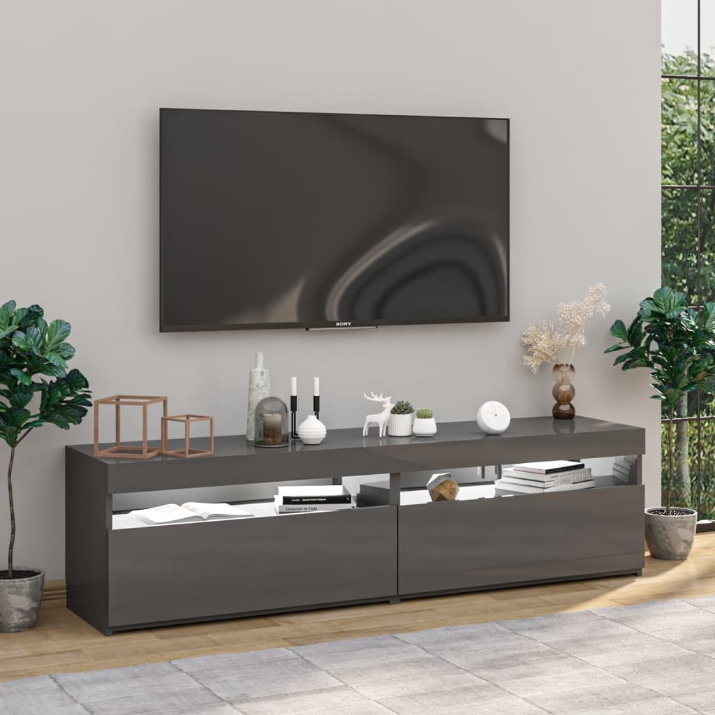 Tv-meubelen 2 st LED-verlichting 75x35x40 cm hoogglans grijs