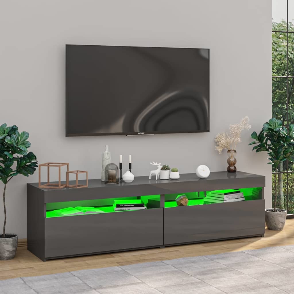 Tv-meubelen 2 st LED-verlichting 75x35x40 cm hoogglans grijs