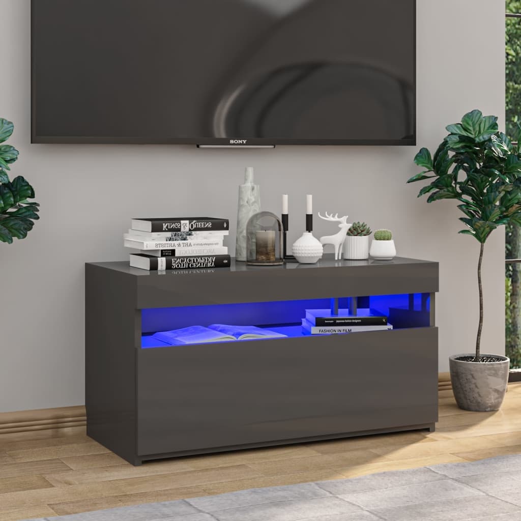 Tv-meubel met LED-verlichting 75x35x40 cm hoogglans grijs