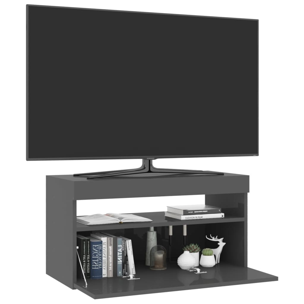 Tv-meubel met LED-verlichting 75x35x40 cm hoogglans grijs