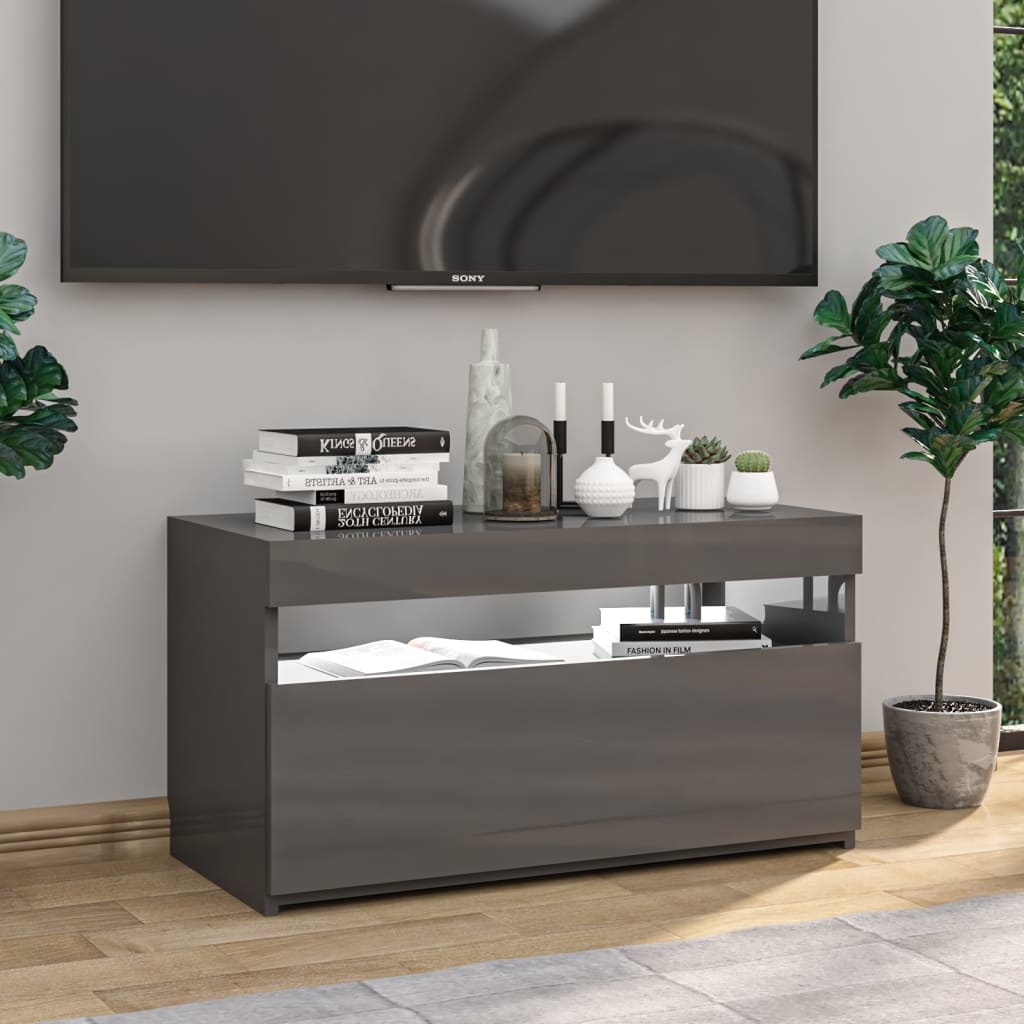 Tv-meubel met LED-verlichting 75x35x40 cm hoogglans grijs
