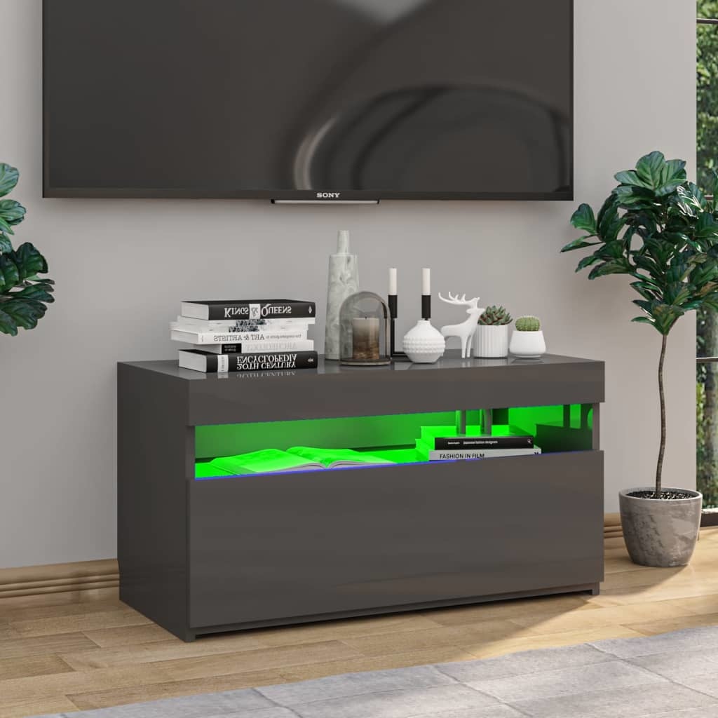 Tv-meubel met LED-verlichting 75x35x40 cm hoogglans grijs