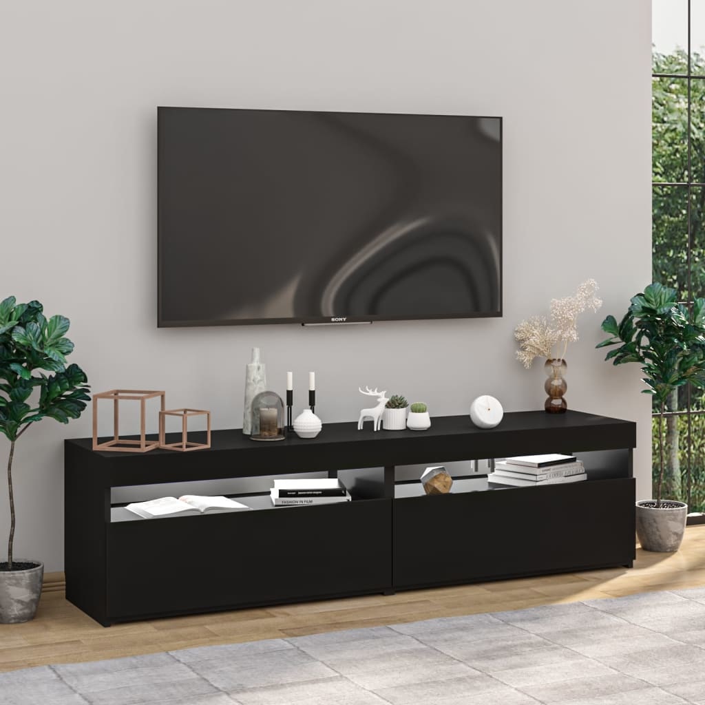 Tv-meubelen 2 st LED-verlichting 75x35x40 cm hoogglans zwart