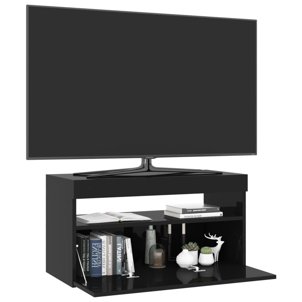 Tv-meubel met LED-verlichting 75x35x40 cm hoogglans zwart