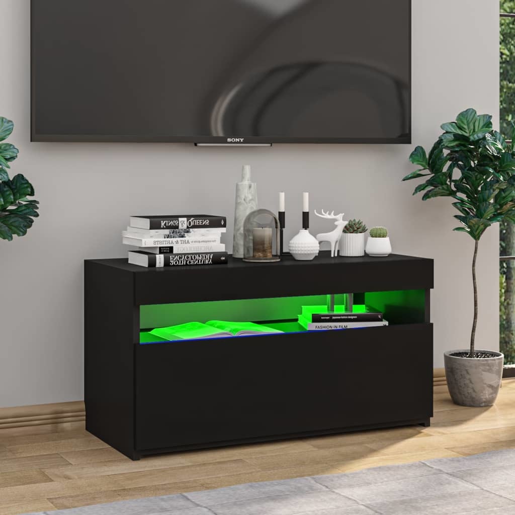 Tv-meubel met LED-verlichting 75x35x40 cm hoogglans zwart