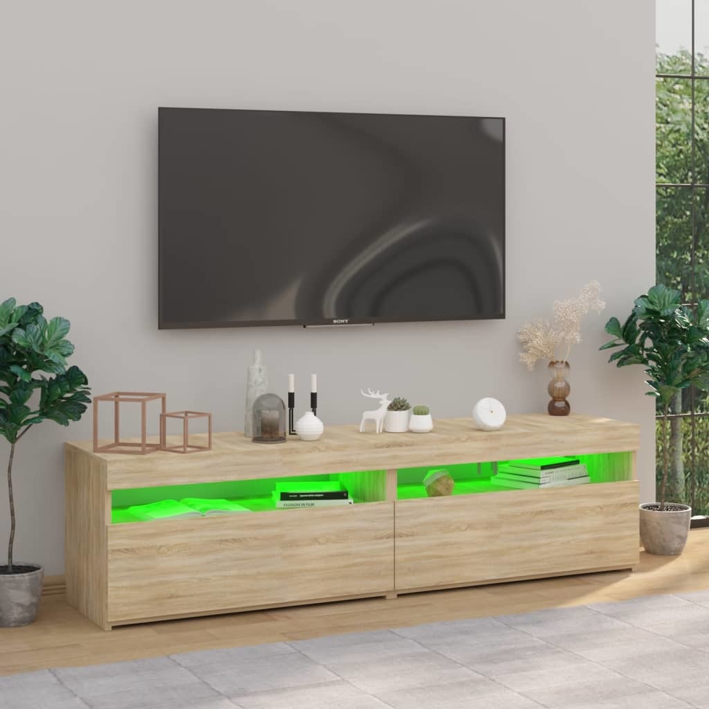 Tv-meubelen 2 st met LED-verlichting 75x35x40 cm sonoma eiken