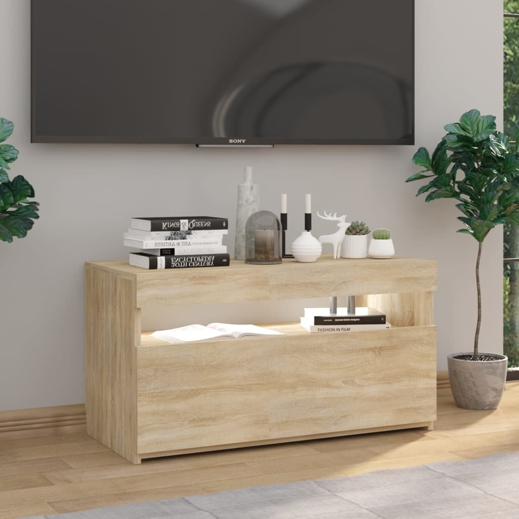 Tv-meubel met LED-verlichting 75x35x40 cm sonoma eikenkleurig
