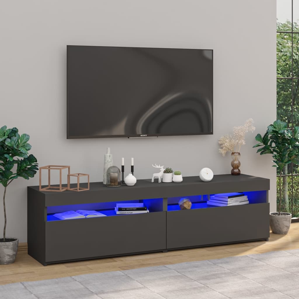Tv-meubelen 2 st met LED-verlichting 75x35x40 cm grijs