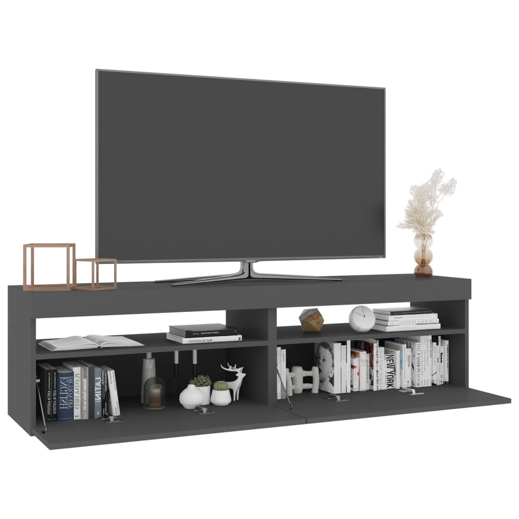 Tv-meubelen 2 st met LED-verlichting 75x35x40 cm grijs