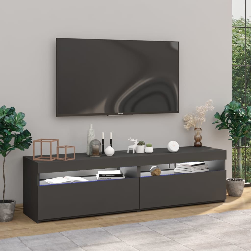 Tv-meubelen 2 st met LED-verlichting 75x35x40 cm grijs