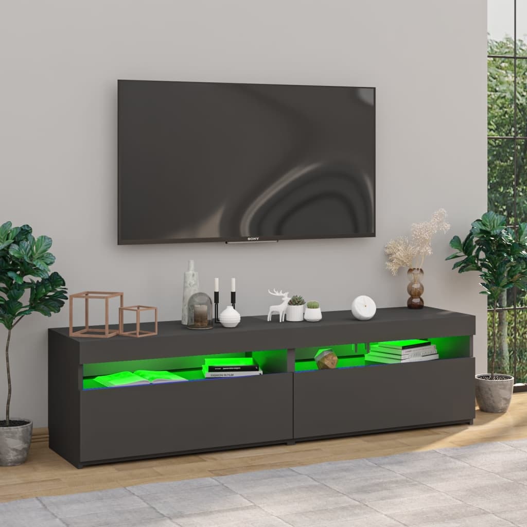 Tv-meubelen 2 st met LED-verlichting 75x35x40 cm grijs