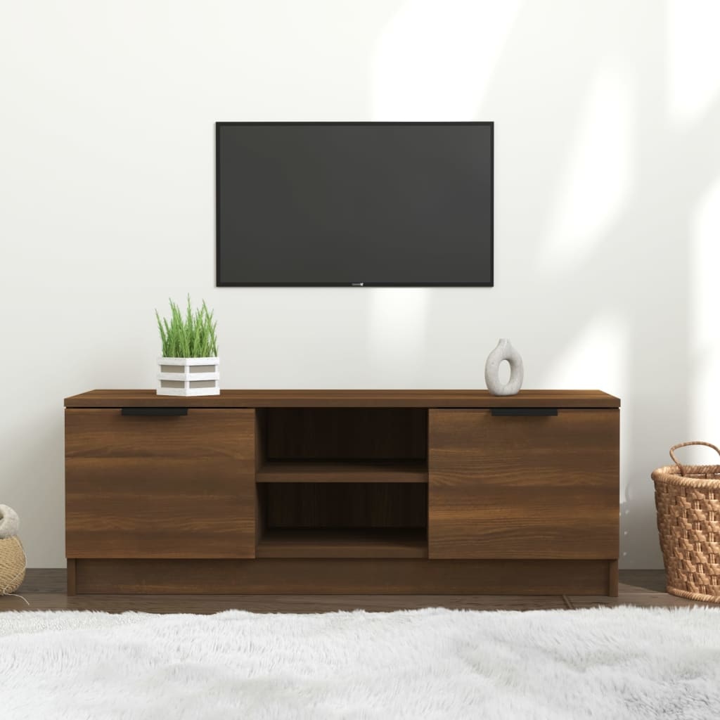 Tv-meubel 102x35x36,5 cm bewerkt hout bruineikenkleurig