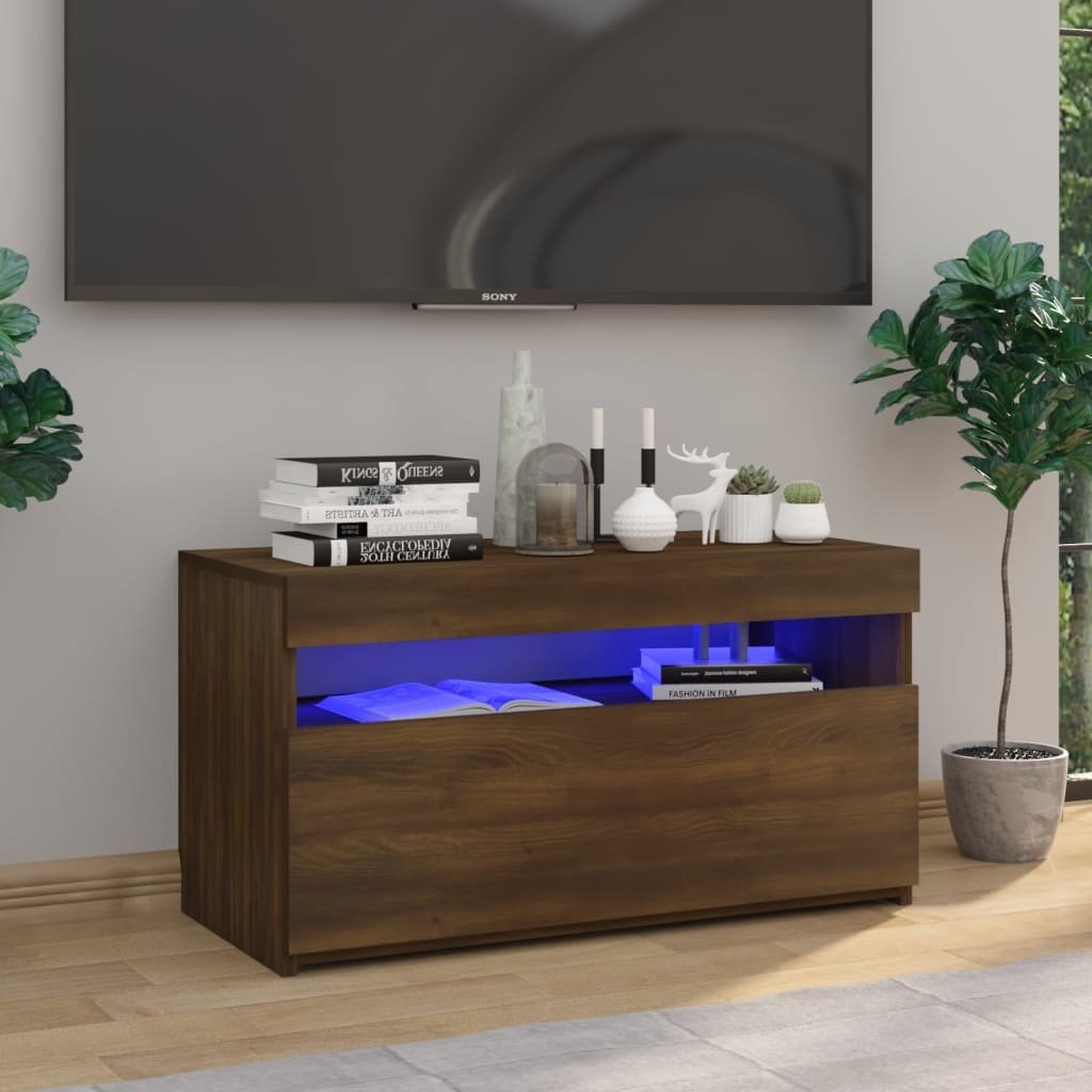 Tv-meubel met LED-verlichting 75x35x40 cm bruineikenkleurig