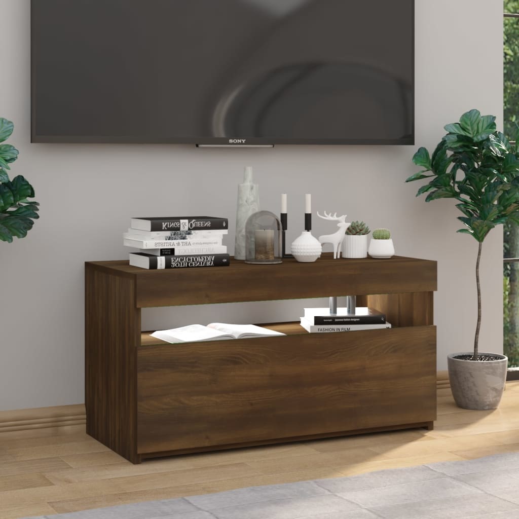 Tv-meubel met LED-verlichting 75x35x40 cm bruineikenkleurig