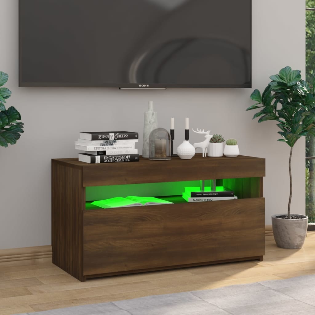 Tv-meubel met LED-verlichting 75x35x40 cm bruineikenkleurig