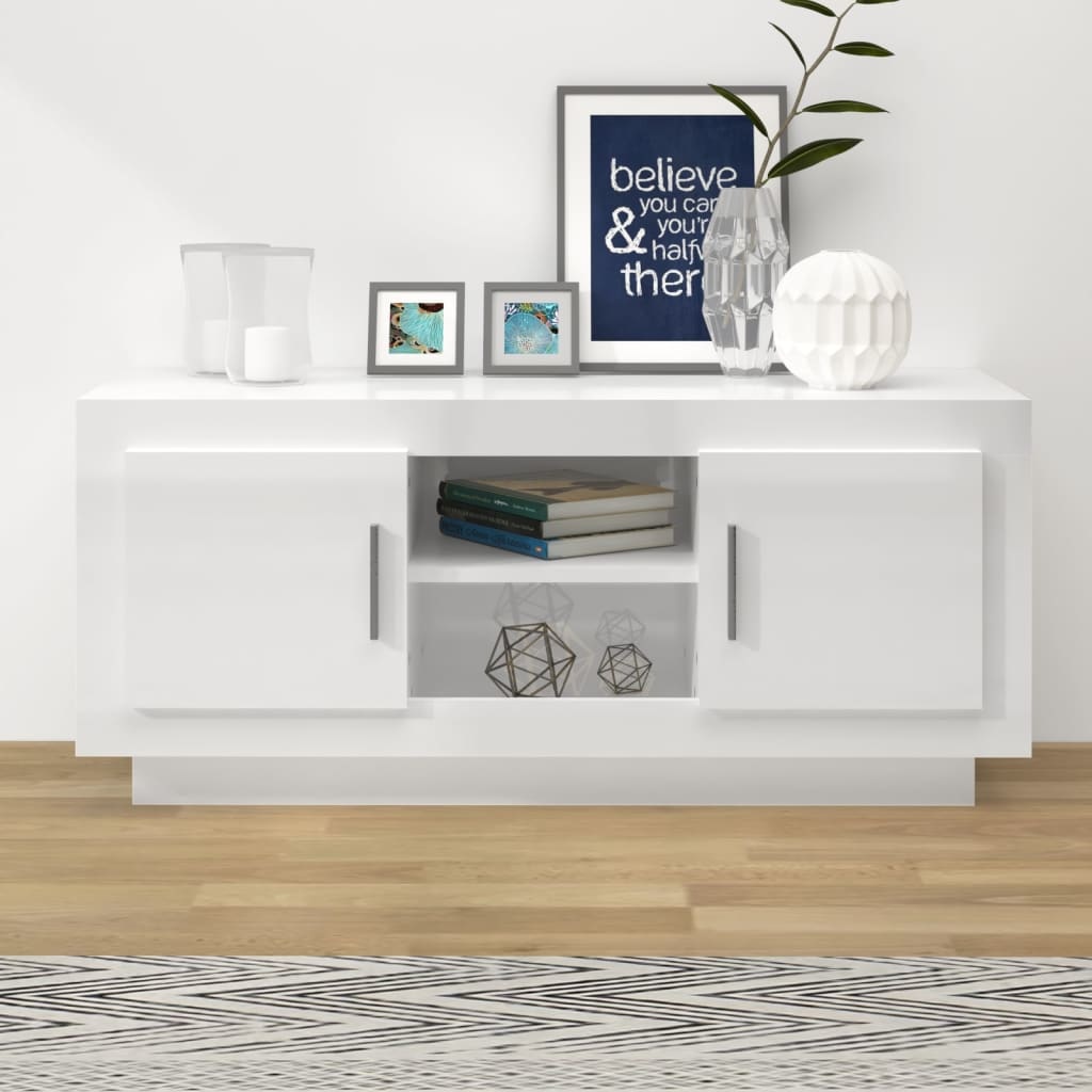Tv-meubel 102x35x45 cm bewerkt hout hoogglans wit