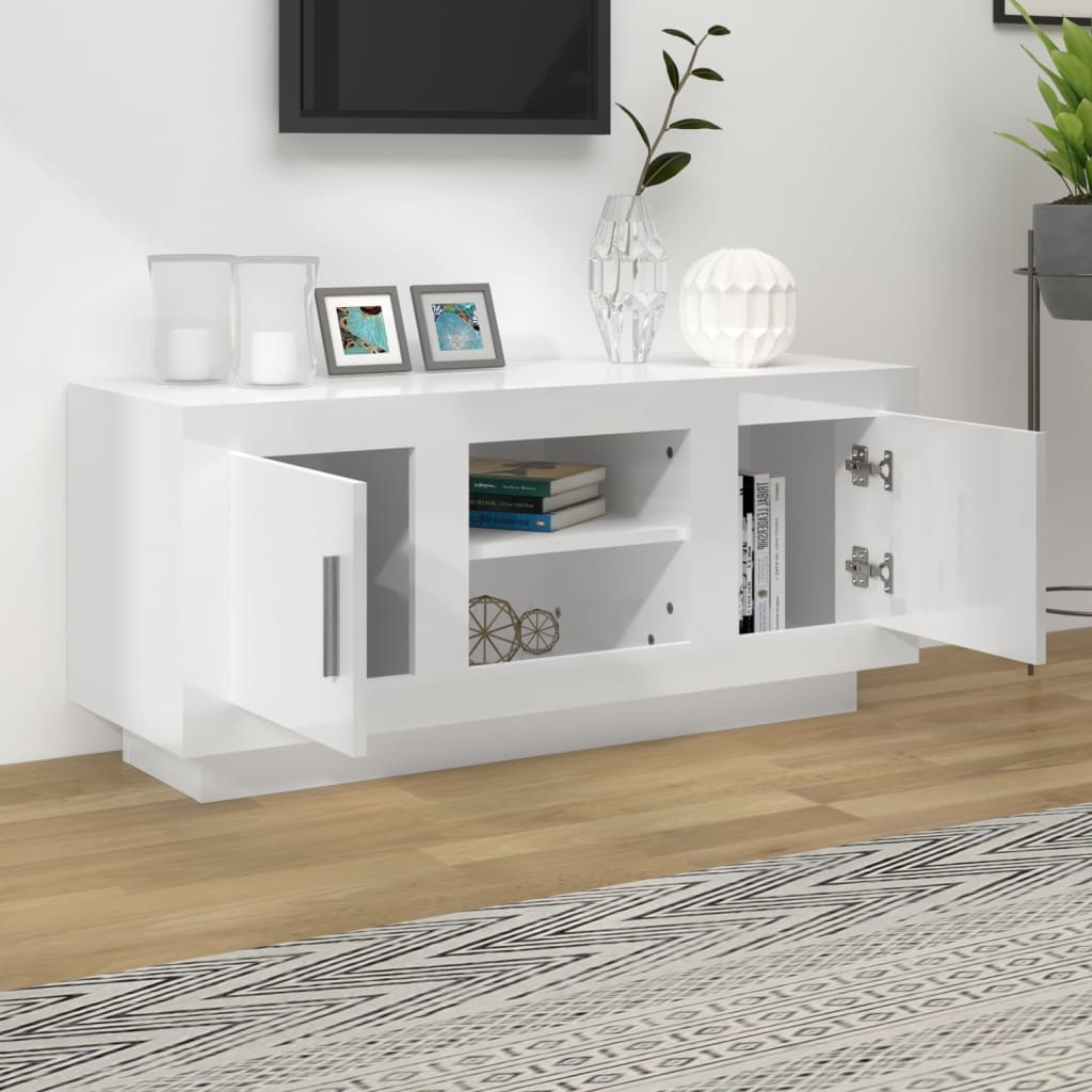 Tv-meubel 102x35x45 cm bewerkt hout hoogglans wit