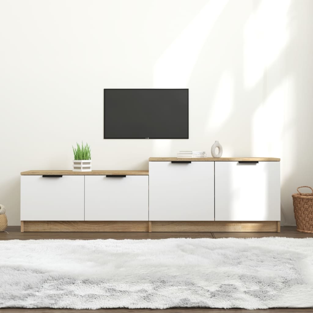 Tv-meubel 158,5x36x45 cm bewerkt hout wit en sonoma eikenkleur