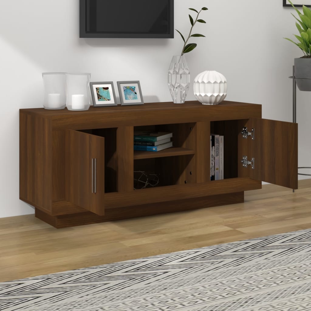 Tv-meubel 102x35x45 cm bewerkt hout bruineikenkleurig