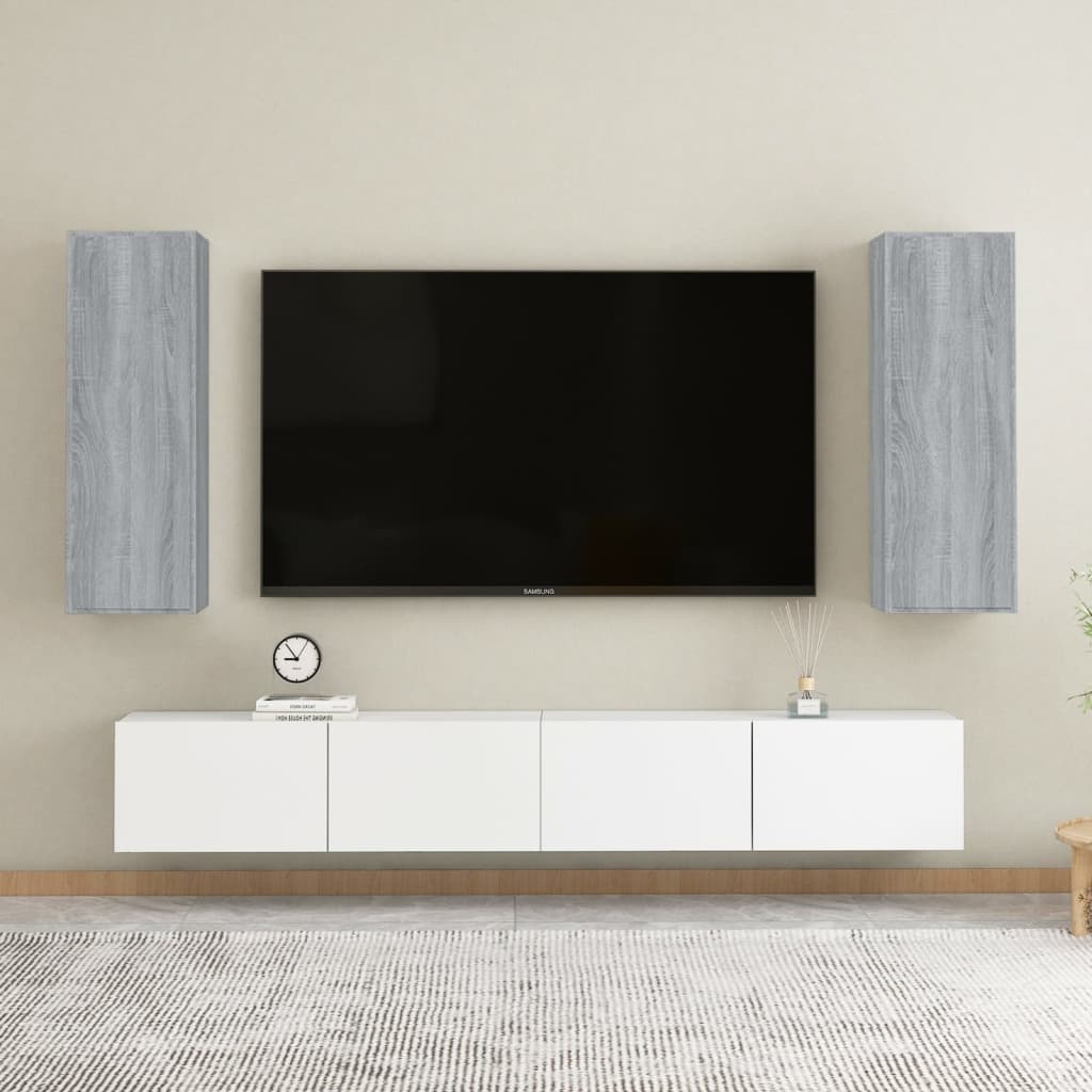 Tv-meubelen 2 st 30,5x30x90 cm bewerkt hout grijs sonoma eiken