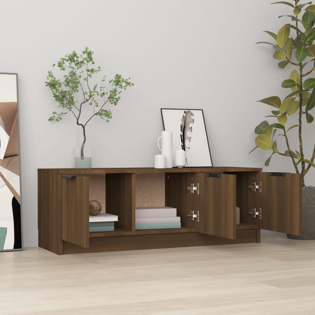 Tv-meubel 102x35x36,5 cm bewerkt hout bruineikenkleurig