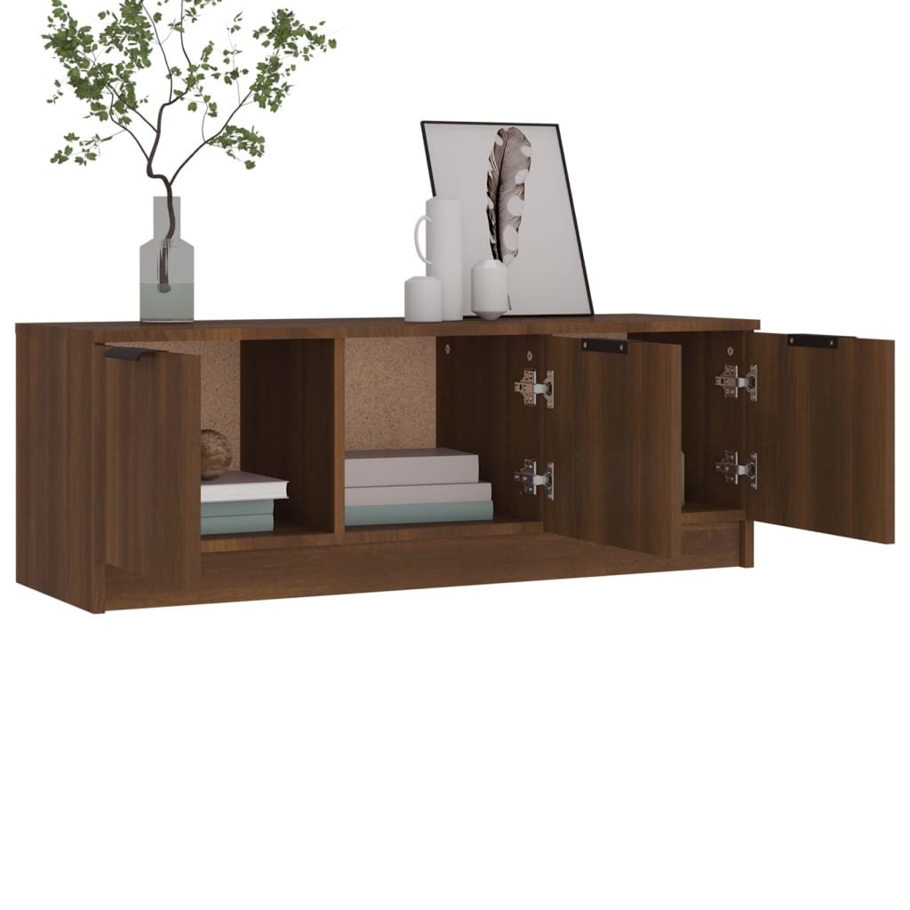 Tv-meubel 102x35x36,5 cm bewerkt hout bruineikenkleurig