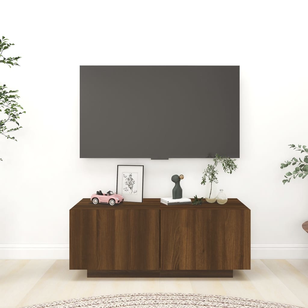 Tv-meubel 100x35x40 cm bewerkt hout bruineikenkleurig