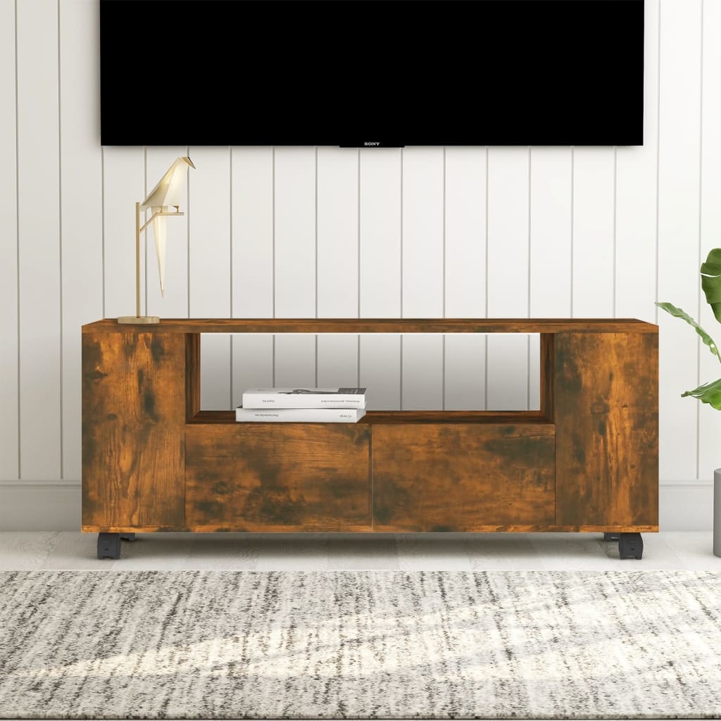 Tv-meubel 120x35x48 cm bewerkt hout gerookt eikenkleurig
