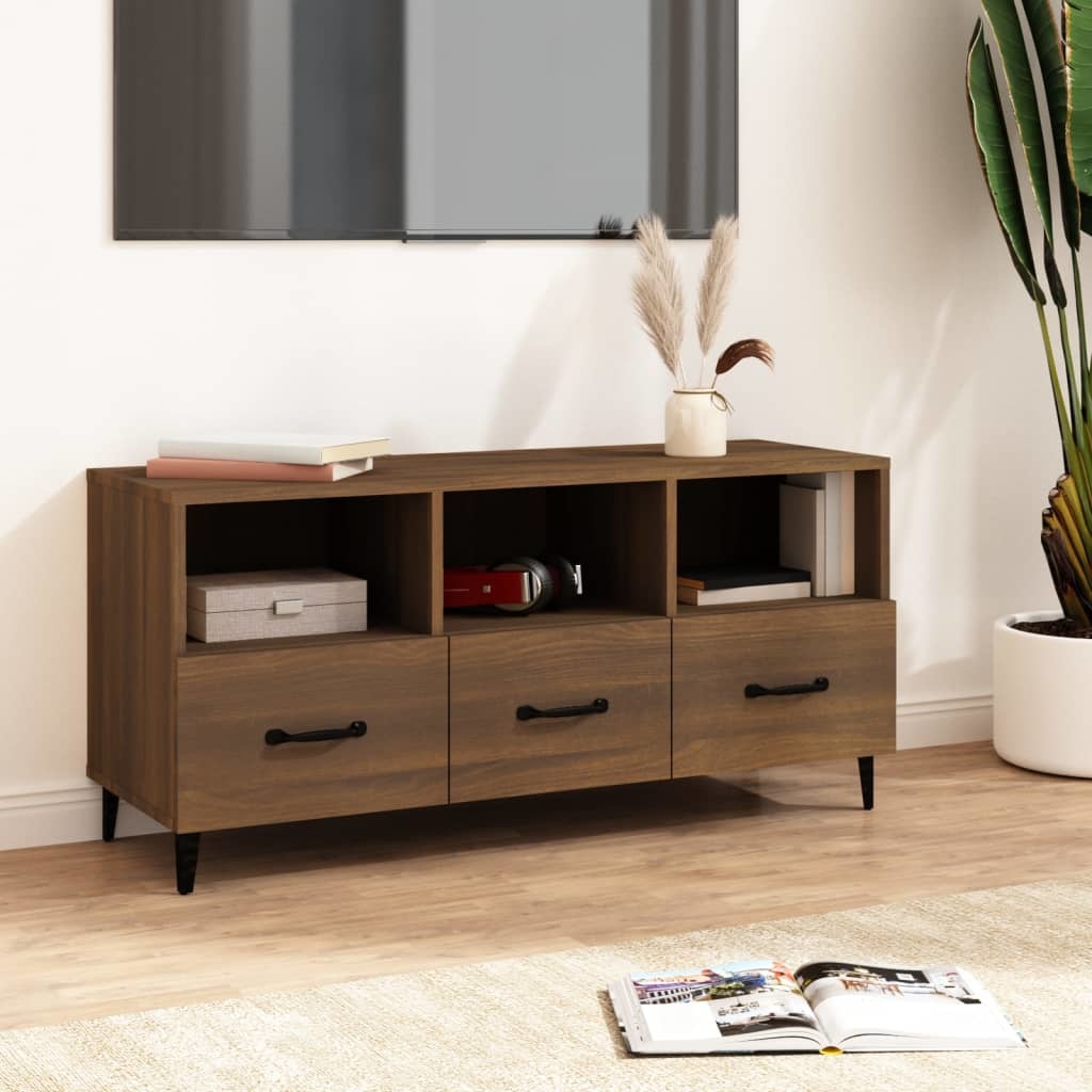 Tv-meubel 102x35x50 cm bewerkt hout bruineikenkleurig