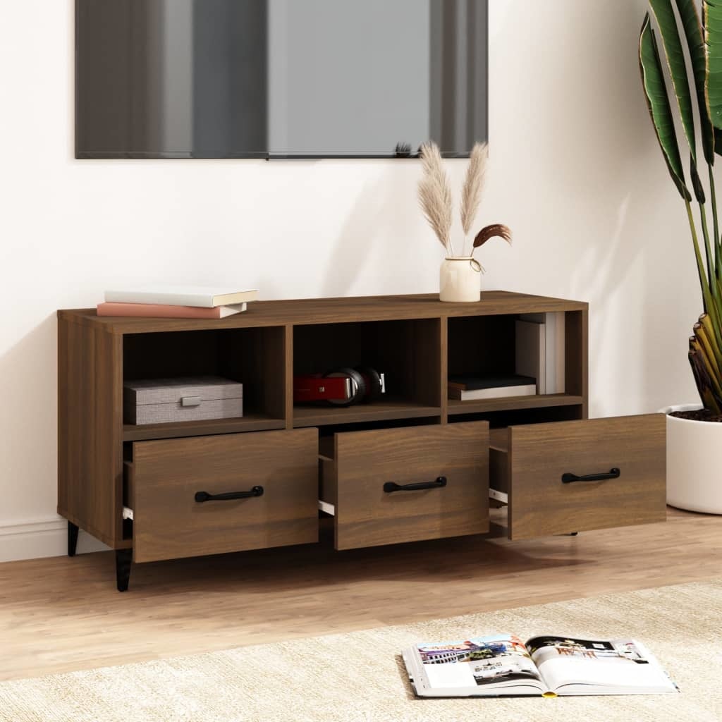 Tv-meubel 102x35x50 cm bewerkt hout bruineikenkleurig