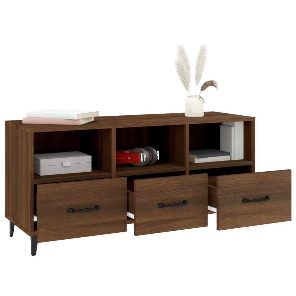 Tv-meubel 102x35x50 cm bewerkt hout bruineikenkleurig
