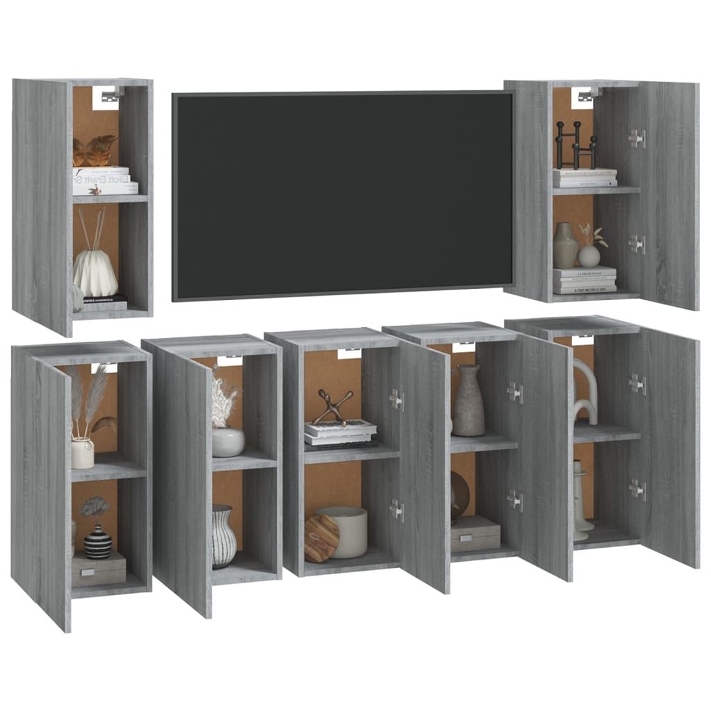 Tv-meubels 7 st 30,5x30x60 cm bewerkt hout grijs sonoma eiken