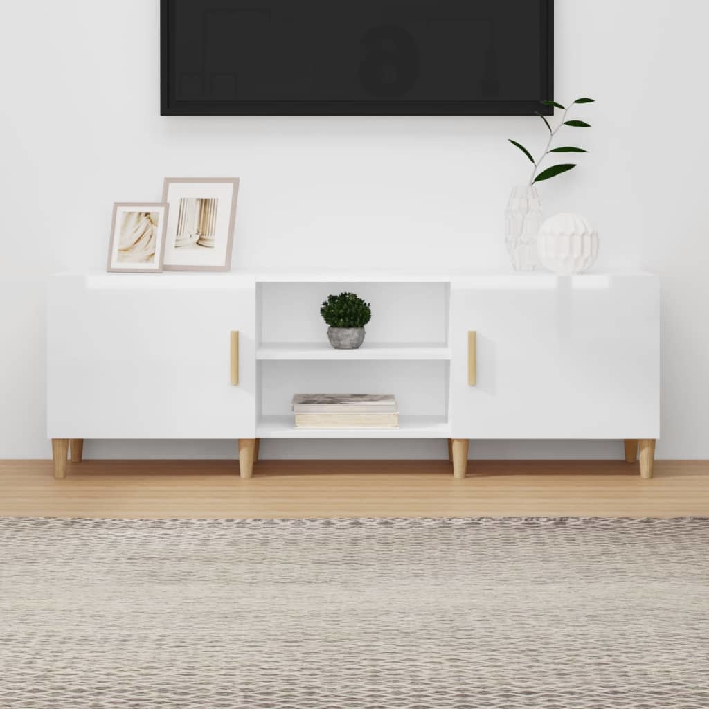 Tv-meubel 150x30x50 cm bewerkt hout hoogglans wit