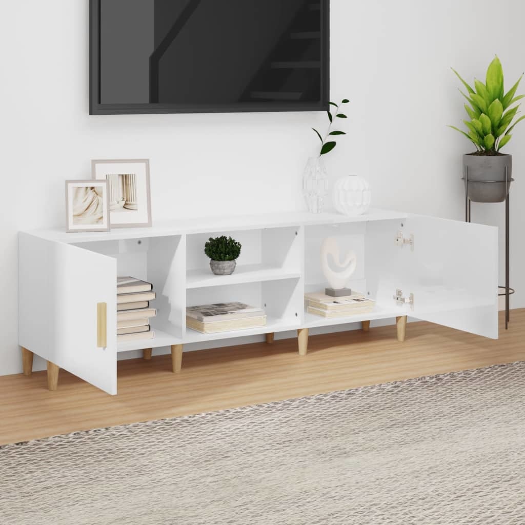 Tv-meubel 150x30x50 cm bewerkt hout hoogglans wit
