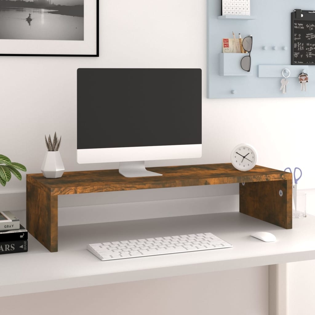 Monitorstandaard 60x23,5x12 cm bewerkt hout gerookt eikenkleur