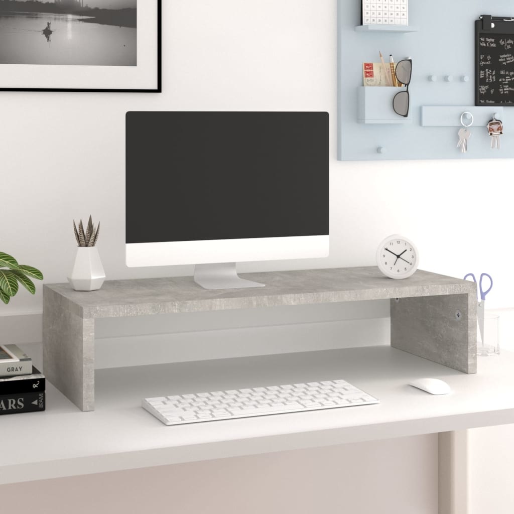 Monitorstandaard 60x23,5x12 cm bewerkt hout betongrijs