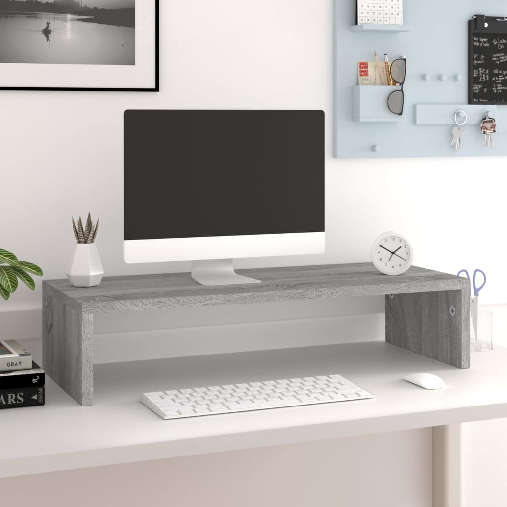 Monitorstandaard 60x23,5x12 cm bewerkt hout grijs sonoma eiken