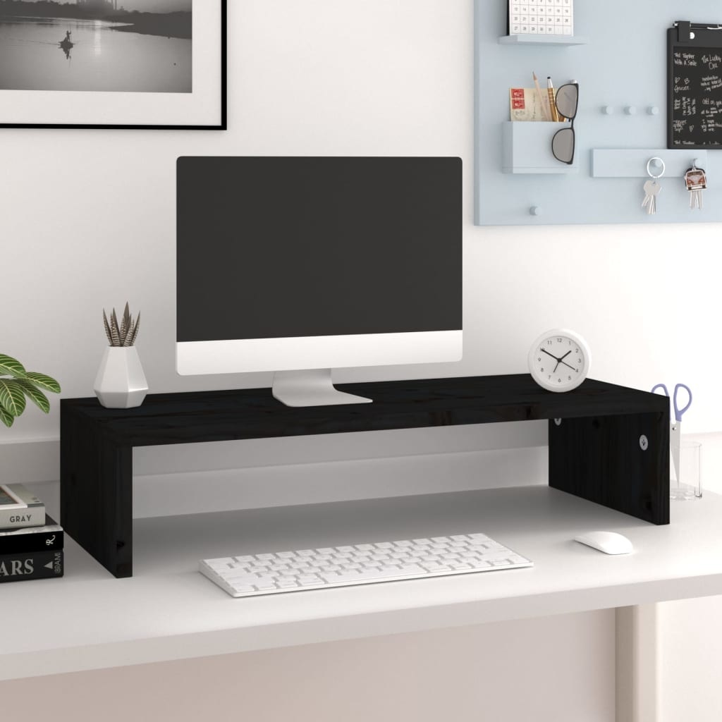 Monitorstandaard 60x23,5x12 cm bewerkt hout zwart