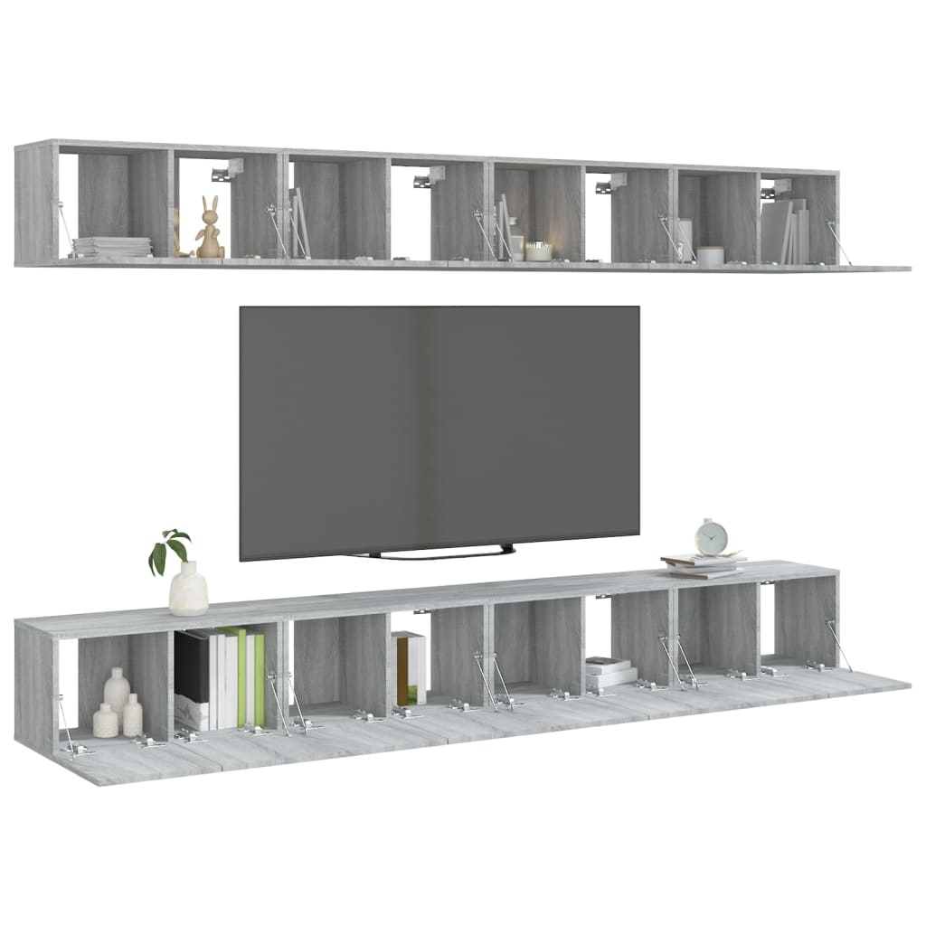Tv-meubelen 8 st 60x30x30 cm bewerkt hout grijs sonoma eiken