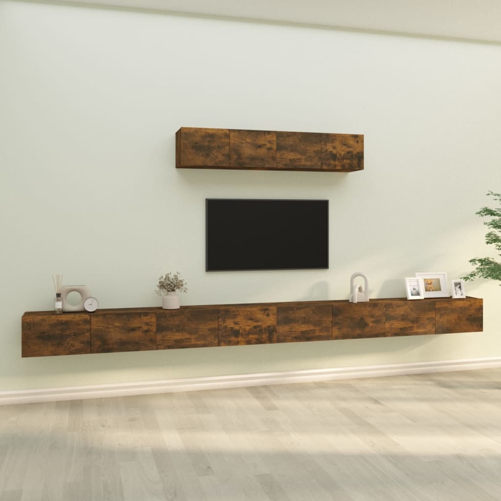 4-delige Tv-meubelset bewerkt hout gerookt eikenkleurig