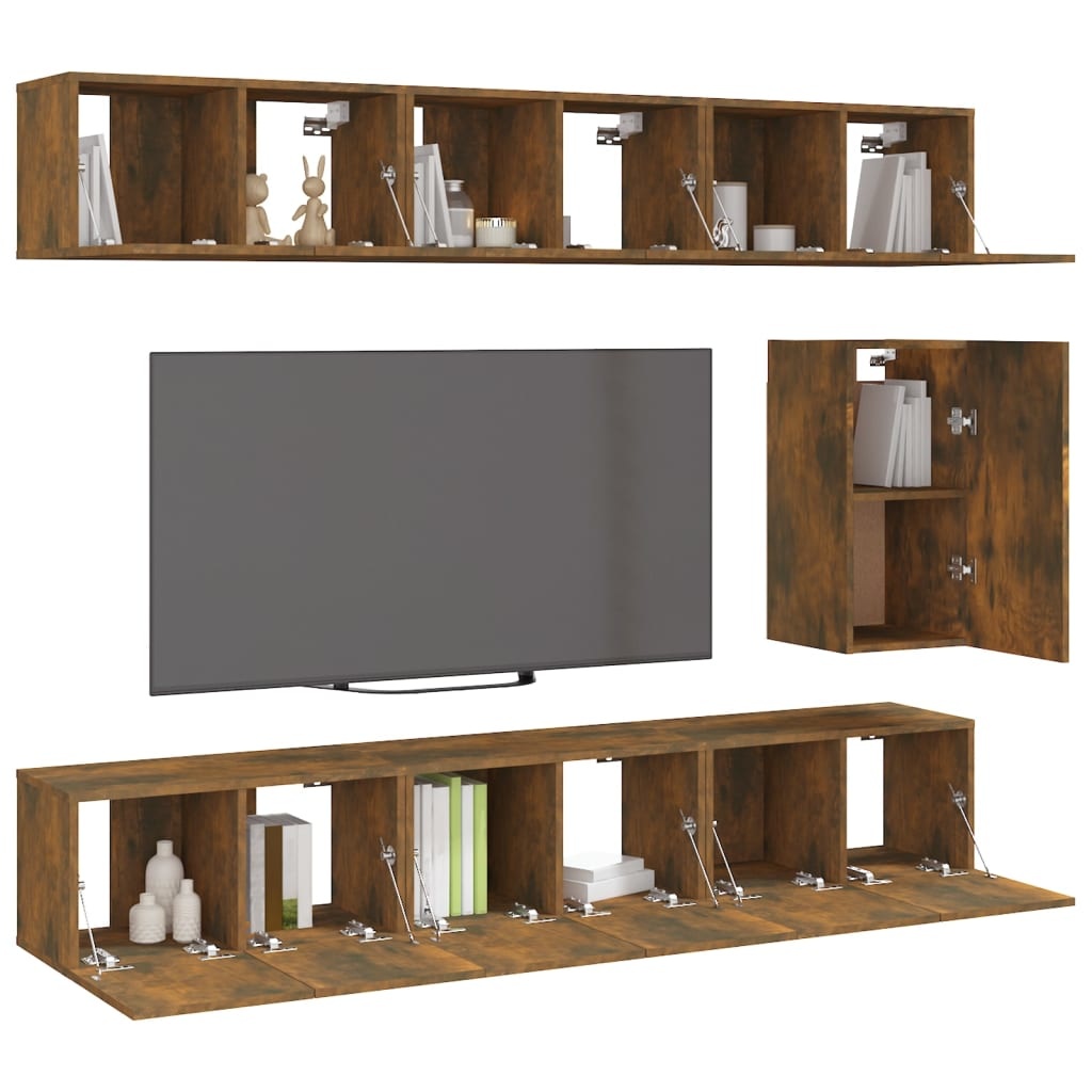 7-delige Tv-meubelset bewerkt hout gerookt eikenkleurig