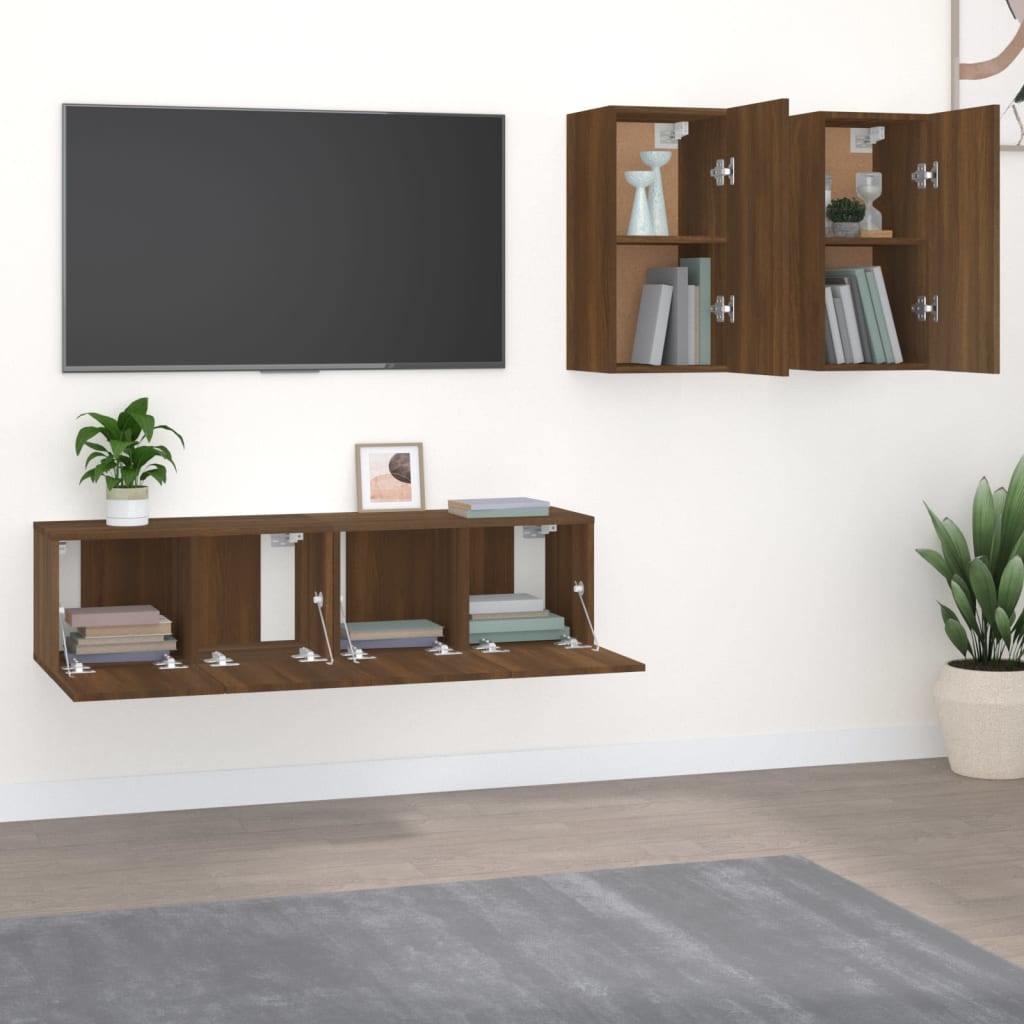 4-delige Tv-meubelset bewerkt hout bruineikenkleurig