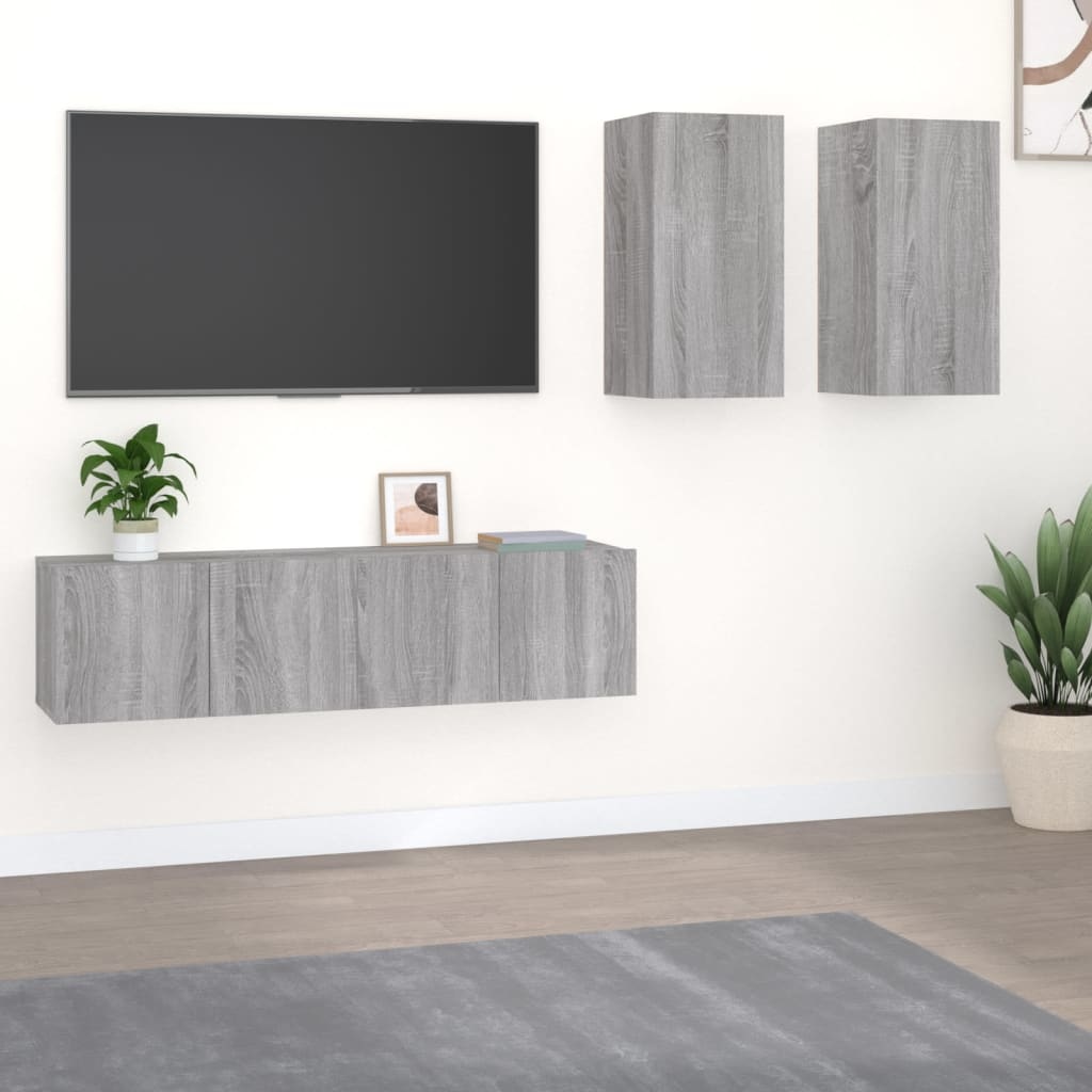 4-delige Tv-meubelset bewerkt hout grijs sonoma eikenkleurig