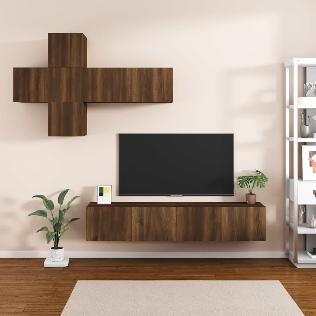 7-delige Tv-meubelset bewerkt hout bruineikenkleurig